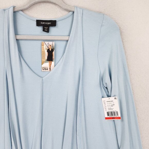 Karen Kane Shirt Womens Blue Extra Small Draped Ruffle Long Sleeve Tunic NEW - Picture 2 of 11
